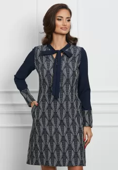 Rochie Moze bleumarin cu imprimeuri albe imagine