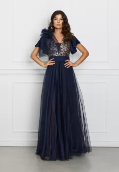 Rochie Moze bleumarin cu paiete la bust imagine