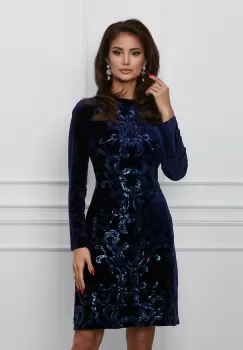 Rochie Moze bleumarin din catifea cu paiete imagine