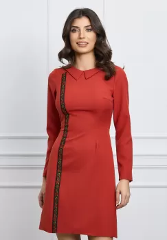 Rochie Moze caramizie cu guler si banda florala decorativa imagine