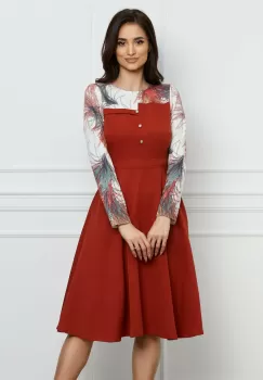 Rochie Moze caramizie cu imprimeu la bust si maneci imagine