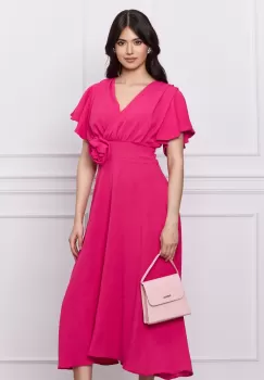 Rochie Moze fucsia cu floare in talie imagine