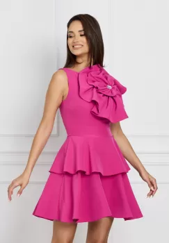 Rochie Moze fucsia cu floare maxi pe bust si volane pe fusta imagine