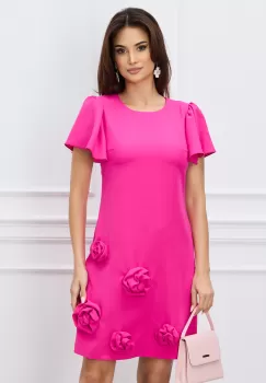 Rochie Moze fucsia cu flori decorative la baza imagine