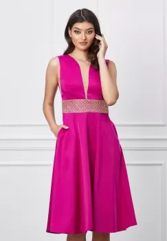 Rochie Moze fucsia cu glitter in talie imagine