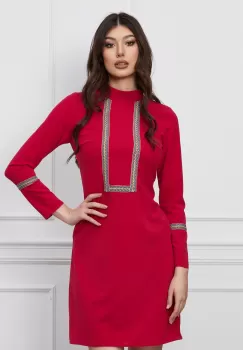 Rochie Moze fucsia cu guler tunica si motive traditionale imagine