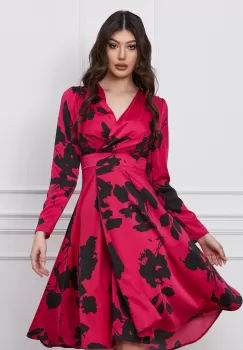 Rochie Moze fucsia cu imprimeuri negre imagine