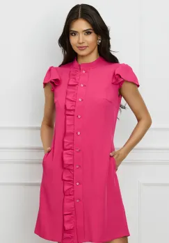Rochie Moze fucsia cu nasturi si volanas imagine