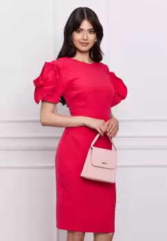 Rochie Moze fucsia cu trandafiri maxi pe maneci imagine