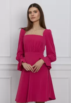 Rochie Moze fucsia cu tull si buline la bust imagine
