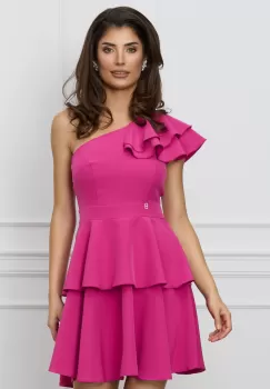 Rochie Moze fucsia cu volane si un umar gol imagine