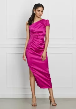 Rochie Moze fucsia din satin cu perlute imagine