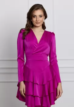 Rochie Moze fucsia din satin cu volane pe fusta imagine