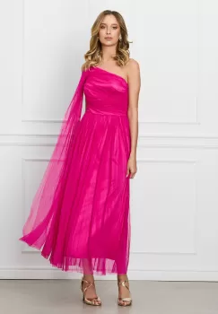 Rochie Moze fucsia din tull cu un umar gol imagine