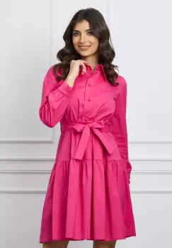 Rochie Moze fucsia tip camasa cu cordon in talie imagine