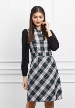 Rochie Moze gri cu carouri roz imagine