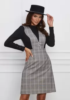 Rochie Moze gri cu carouri tip sarafan imagine