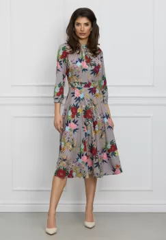 Rochie Moze gri cu imprimeuri florale imagine