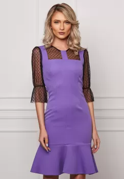 Rochie Moze lila cu dantela neagra la maneci si bust imagine