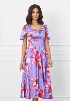 Rochie Moze lila cu imprimeuri florale fucsia imagine