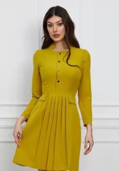 Rochie Moze lime cu nasturi la bust si pliuri pe fusta imagine