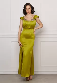 Rochie Moze lunga lime cu broderie la bust imagine