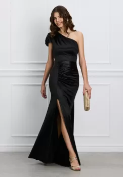 Rochie Moze lunga neagra cu fronseu imagine