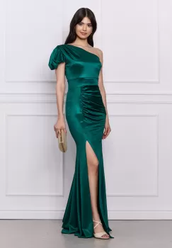 Rochie Moze lunga verde cu fronseu imagine