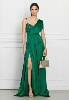 Rochie Moze lunga verde cu strasuri la bust imagine