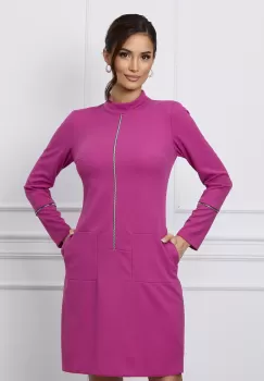 Rochie Moze magenta cu fermoar decorativ pe fata imagine