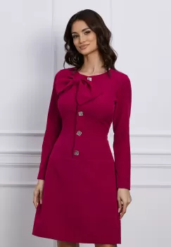 Rochie Moze magenta cu funda si nasturi pe bust imagine