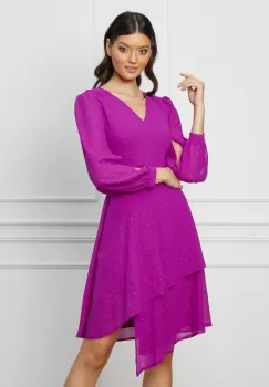 Rochie Moze magenta cu glitter si maneci decupate imagine