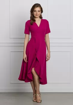 Rochie Moze magenta cu volane asimetrica imagine