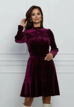 Rochie Moze magenta din catifea cu nasturi la bust imagine