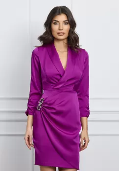 Rochie Moze magenta din satin cu aplicatie in talie imagine