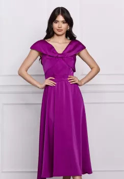 Rochie Moze magenta midi cu funda la bust imagine