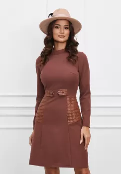 Rochie Moze maro cu insertii din piele ecologica imagine