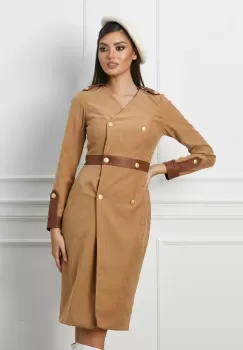 Rochie Moze maro cu insertii din piele ecologica si nasturi imagine