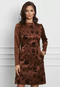 Rochie Moze maro cu insertii florale din catifea imagine