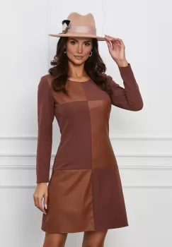 Rochie Moze maro scurta cu insertii din piele ecologica imagine