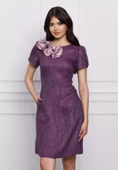 Rochie Moze mov cu aplicatii florale la decolteu si fir lurex imagine