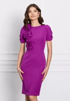 Rochie Moze mov cu aplicatii florale pe bust imagine