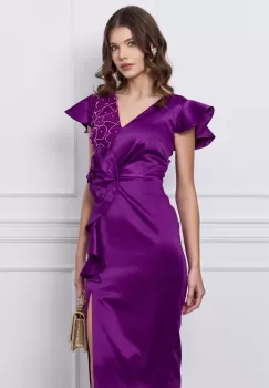 Rochie Moze mov cu floare maxi si volan imagine