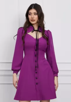 Rochie Moze mov cu nasturi si dantela la guler imagine