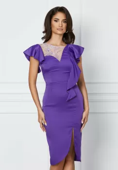 Rochie Moze mov cu paiete si volan la bust imagine