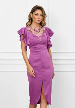 Rochie Moze mov din satin cu dantela la bust imagine