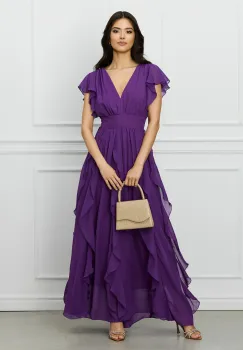 Rochie Moze mov lunga din voal cu volane imagine