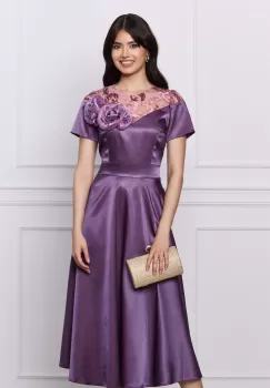 Rochie Moze mov sidef cu flori bej la bust imagine