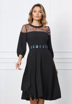 Rochie Moze neagra cu borderie mov imagine