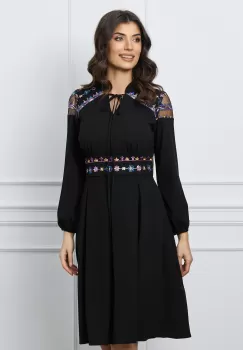 Rochie Moze neagra cu broderie mov imagine